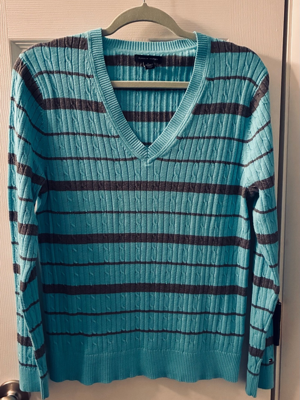 Tommy Hilfiger Turquoise and Brown Striped V‑Neck Wall Hanging